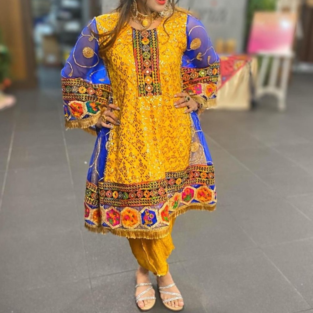 Yellow Mehndi colors ethnic wear/desi clothes - Picture 2 of 2